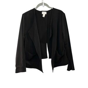 Chicos Jacket Womens 2 L Black Modern Ponte Open Front Split Back Crop Stretch